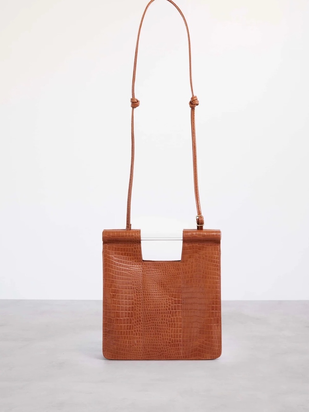 BEIS Croc-Embossed Tan Leather Crossbody Bag